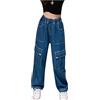 CHICTRY Pantaloni Cargo da Bambina in Denim Jeans a Gamba Larga Pantaloni da Lavoro Pantaloni Hip Hop Jazz Danza di Strada Y2K Pantaloni da Paracadute con Tasche Blu 15-16 Anni