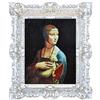 Idea Casa Stampa su Carta Telata Quadro Leonardo da Vinci Dama con Ermellino con Cornice in Stile Barocco 45X37cm (Argento)