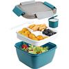 Greentainer Contenitore per insalata da 150 ml, senza BPA, 3 scomparti per condimenti e snack, cucchiaio riutilizzabile integrato, adatto al microonde (blu scuro)