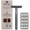 MYLILY® Rasoio Ecologico con 5 Lamette da Barba | Manuale, Riutilizzabile per Donna o Corpo Uomo | di Sicurezza in Metallo Senza Plastica | Argento