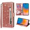 FERLAN Custodia per Samsung Galaxy J6+/J6 Plus,in Premium pelle brillante con glitter e Slot Schede,Stand Funzione,per Samsung Galaxy J6+/J6 Plus telefono (Oro rosa)