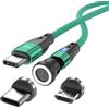Junichi Cavo di ricarica magnetico da USB C a USB tipo C/Micro USB PD 60 W, ricarica rapida 1 M/2 m, rotazione 540°, cavo USB magnetico per Android Micro USB Type C Smartphone Tablet Laptop (2 m verde)