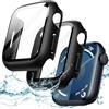 JETech Cover Impermeabile con Pellicola Protettiva per Apple Watch Series 9 8 7 45mm, Integrato Vetro Temperato Film PC Rigido Protettiva Completa Custodia, 2 Pacco (Nero)