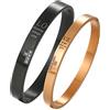 Cupimatch, coppia di bracciali rigidi, in acciaio inox, con incisione in lingua inglese: LOVE thinking of you always when are even apart, per uomo, donna, persona amata
