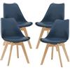 [en.casa] Set di 4 Sedie da Sala Pranzo con Gambe in Legno Massello di Faggio Seduta Imbottita e Rivestita in Similpelle - Blu