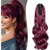 Gairyan 50cm Coda Capelli Extension con Pinza Vino Rosso Posticci per Capelli Sintetici Coda di Cavallo Claw Ponytail Coda Capelli Extension Clip Ricci Mossi Ondulati Lunghi Parrucchino
