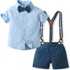Volunboy Bimbo Completini e Coordinati Gentiluomo, Fiocco Camicia e Bretelle Pantalocini 4 Pezzi Ragazzi per Matrimoni Compleanni（Blu Navy，18-24 mesi，Taglia 90）