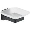 Gedy Tonga Portasapone Bagno da Muro Finitura Nero Opaco, Fissaggio con Viti o Adesivo, Portasapone Bagno in Cromall, Porta Saponetta Bagno da Muro con Contenitore in Vetro Satinato, Portasaponetta