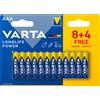 Varta Longlife Power, Batteria Alcalina, AAA, Micro, LR03, 1.5V, Blister da 8+4, Made in Germany