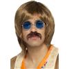 Smiffys Kit Hippie anni '60, marrone, con parrucca, baffi e occhiali da hippie Halloween