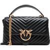 PINKO ORSA PINKO NERA CLASSIC LADY LOVE BAG PUFF CHEVRON CON PLACCA LOGO E CATENA ORO