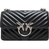 PINKO BORSA PINKO NERA MINI LOVE BAG ONE SIMPLY IN NAPPA TRAPUNTATA CON MOTIVO CHEVRON E FIBBIA LOGO ARGENTO