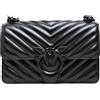 PINKO BORSA PINKO NERA MINI LOVE BAG ONE IN NAPPA TRAPUNTATA CON MOTIVO CHEVRON E FIBBIA LOGO E CATENA IN TONO