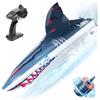 DEERC Barca Squalo RC Veloce senza spazzole per Adulti, Barca telecomandata ad Alta velocità 30+MPH 3S, Motoscafo autoraddrizzante da 2,4 GHz con luci a LED, Regalo Giocattolo Estivo per Bambini