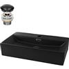 ML DESIGN modern living ML-Design Lavabo da Appoggio 600x365x130mm con Set di Scarico in Ceramica Nero Opaco Valvola Drenaggio Lavello con Troppopieno Sanitari da Bagno Lavandino Design Moderno Piletta Pop-Up