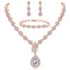 Deyanse Set di gioielli per matrimonio, collana e orecchini, da appendere e bracciale, argento, oro rosa/oro, da sposa, con zirconi bianchi AAAAA, in fidanzamento, per gli amanti della sposa e delle