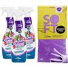 FEI FAN SET PULIZIA: 3x Detergente Multiuso Spray, Il Profumatore Igienizzante Superconcentrato, MAGIA DI FRUTTA. Deterge a Fondo, Rimuove Germi e Batteri 750ml + Panno In Lattice SOFT 30x30