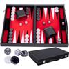Engelhart - 250510 - Grande Backgammon di Lusso 45,5 cm (18 Pollici) - Similpelle Nera con Inserto in Feltro - Dadi e Fiches Madreperlate - 2 Bicchierini - Gioco Strategico da Tavolo