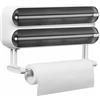 Quasziwa Porta Rotolo da Cucina da Parete Per 3 Rotoli - Dispenser Pellicola e Alluminio di Aspirazione Magnetica con Taglierina Affilate, Taglia Pellicola con Portarotolo con 50m Film, Nero