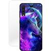 KARTXITAI Cover Compatibile con Samsung Galaxy A50s/A50/A30s,Custodia in Vetro Temperato AntiGraffio+con Cornice in TPU con Assorbimento degli Urti e Anti-Graffio-Luna Lupo Nuvola+Vetro Temperato