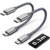 CLEEFUN Cavo USB C USB C Corto [0.3m/30cm, 2Pezzi], 60W Cavo USB Type-C PD Ricarica Rapida Tipo C a USB-C Cavetto Nylon Cavi con iPhone 15/15 Plus /15 Pro Max,Macbook Air/Pro,Galaxy S24/S23/S22/S21+