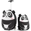 COSTWAY 2 Pezzi Valigia per Bambini con Maniglia Retrattile + Zaino Bagaglio a Mano, con ruote girevoli a 360 ° (panda)