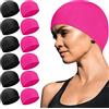 Geyoga 12 Pezzi di Cuffia da Nuoto in Tessuto di Nylon Spandex Cappelli da Nuoto Elastici Solidi Antiscivolo Cuffietta da Bagno per Adulti Uomo Donna Bambini per Piscina (Nero, Rosa Rossa)