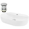 ML DESIGN modern living ML-Design Lavabo d'Appoggio in Ceramica Ovale Bianco 600 x 400 x 120 mm Lavandino Design Moderno Minimalista Lavello Lavamani Sanitari Arredo per Bagno Toilette WC Ospiti con Piletta Push-Open