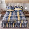 Morbuy Gonna da Letto Trapuntata per Singolo Matrimoniale e Una Piazza e Mezza Elasticizzata Copriletto con Volant Coprirete per Letto Lenzuola con 2 Federe (200x220cm,Giallo Blu)
