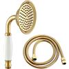 Ownace Soffione doccia vittoriano in titanio dorato, dimensioni più grandi, 10,7 cm, soffione doccia tradizionale in ottone e ceramica, set doccia a mano e tubo da 150 cm per bagno