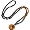COAI Collana Rosario Uomo Donna Pietre Dure, Collana Mala 108 Perle di Onice Opaco e Occhio di Tigre Annodate a Mano con Ciondolo Ciambella