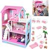 TRMLBE Casa delle bambole in legno Grande 3 piani con mobili e accessori Casa delle bambole fai-da-te Giocattoli per bambole Giochi per ragazze Casa delle bambole da 3 anni - 70x30x100cm
