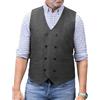 Solove-Suit Gilet da uomo classico con motivo a spina di renna, doppiopetto, slim fit, per sposi, Grigio, Small