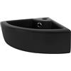 ML DESIGN modern living ML-Design Lavabo ad Angolo d'Appoggio in Ceramica Nero 46 x 33 x 13 cm Lavandino Angolare a Parete con Troppopieno Foro per Rubinetto Scarico Design Moderno Lavello a Triangolo Bagno WC Ospiti