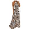 LINYOUY Abito estivo da donna, elegante, maxi abito estivo boho, abito da donna, lungo, senza spalline, tunica da sera, per feste, ballo, da sera, da cocktail, marrone, S