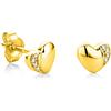 OROVI Orecchini a Cuore Orovi in Oro Giallo con Diamanti Naturali, Vero Oro 18KT 750, Orecchini Piccoli a lobo, Orecchini Bottone ipoallergenici con perno e chiusura a farfalla a pressione.