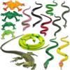 Pinowu 14 pezzi realistici animali di serpente, 1 lucertola 4 rana giocattoli 9 falsi serpenti assortiti per giardino uccelli spaventano Halloween favori della festa