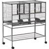 PawHut Gabbia per Uccelli 95x45.5x102cm Doppia con Vassoi Estraibili, Ruote e Ripiano Aperto, in Metallo, Nero Grigio|Aosom