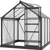 Outsunny Serra in Policarbonato e Alluminio con Porta Scorrevole, Presa d'Aria e Grondaia, 1.9x1.9x2m, Grigio|Aosom