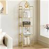 Hzuaneri Libreria a 5 Livelli, Scaffale Portaoggetti, Libreria in vetro temperato, Scale Mensola, per Soggiorno Bagno Cucina Corridoio, Montaggio Facile, Struttura in acciaio, Oro EBC05001G
