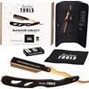 BARBER TOOLS Rasoio da barba uomo/rasoio a mano libera per barba - con pietra d'allume, panno lucidante, custodia, lame doppie - (rasoio da barbiere) - BARBER TOOLS (Oro)