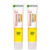 Garnier SkinActive Vitamina C Fluido Anti-UV Quotidiano Anti-Macchie Invisibile SPF 50+ Idratante Assorbimento Rapido - 2 Flaconi da 40ml