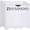 Homcom Mobiletto in Legno Portabiancheria Bianco con Decoro Intagliato 55 x 34 x 58 cm|Aosom