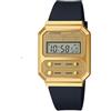 Casio Orologio Quarzo Unisex, misura cassa 40.70mm con quadrante Oro Digitale e cinturino Nero in Plastic/Resin Strap A100WEFG-9AEF