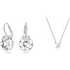 Swarovski Collana Attract, Taglio tondo, Bianca, Placcato rodio & Orecchini pendenti Bella V, Taglio tondo, Bianchi, Placcato rodio