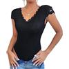 Haibang Body in Pizzo da Donna Sexy Scollo a V Bodysuit Top Floreale Aderente Camicetta a Maniche Corte Body Sottogiacca Elegante Cami Camicie Maglietta Blusa Clubwear