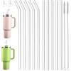 Bistfy 14 Pezzi Cannucce di Vetro Riutilizzabili 31cm per Stanley Cup 40oz e 30oz, Set di 5 Dritte e 5 Piegate + 2 Spazzole per la Pulizia + 2 Copri Cannucce in Silicone, Perfetto per Stanley Quencher