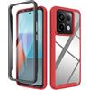 ESTH® Cover per Xiaomi Redmi Note 13 Pro 5G/Xiaomi Poco X6 5G Custodia in Silicone a Antiurto 360° con Protezione dello Schermo, Rugged Doppia Bumper Trasparente Case Integrale Cover, Rosso