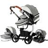 Magic ZC 3 in 1 Sistemi Modulari Sistema da Viaggio per Bambini Passeggini Compatti Reclinabile Passeggino Carrozzine Standard Pieghevole Portatile Passeggino Neonato 0-36 Mesi (518 Grey)