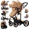 MoLi 3 in 1 Sistemi Modulari Passeggini Compatti Sistema da Viaggio per Bambini Reclinabile Passeggino Standard Pieghevole Carrozzine Portatile Passeggino Neonato 0-36 Mesi (588 Khaki New)